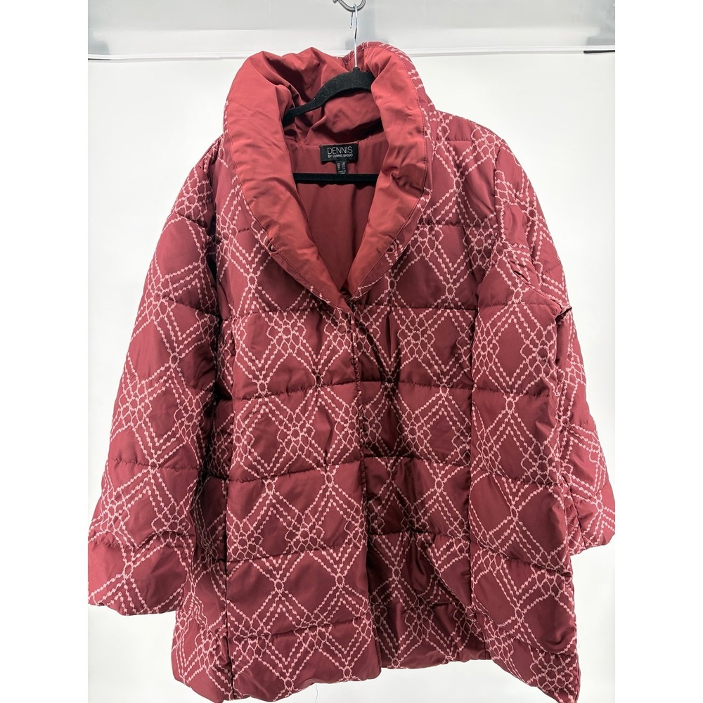 Dennis Basso Water Resistant Relaxed Fit Puffer Coat Mauve Diamond Print Size 2X